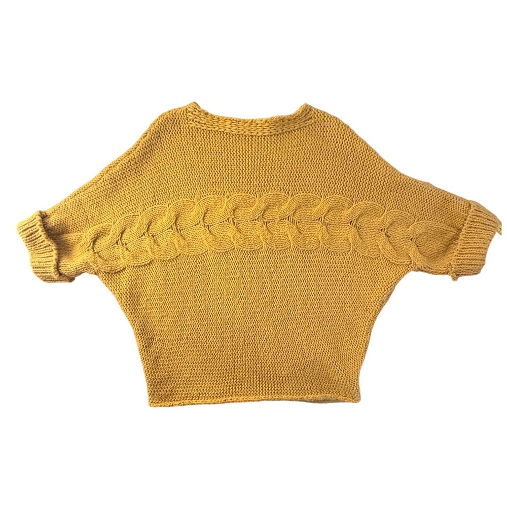 Italy Chunky Fisherman Dolman Mustard Yellow Cable Knit Batwing Sweater S/S LXL